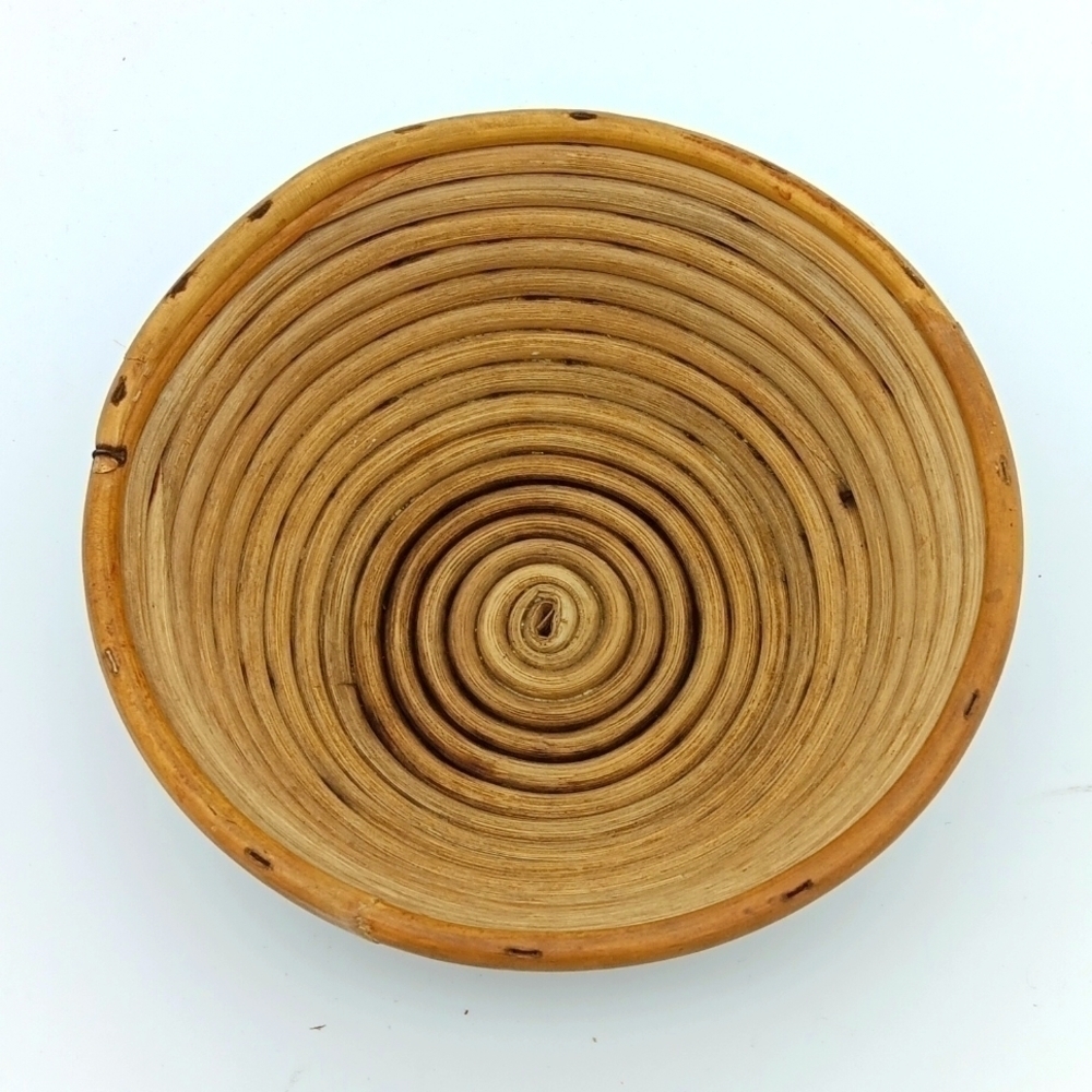 MCM vintage coiled cane bowl 8in